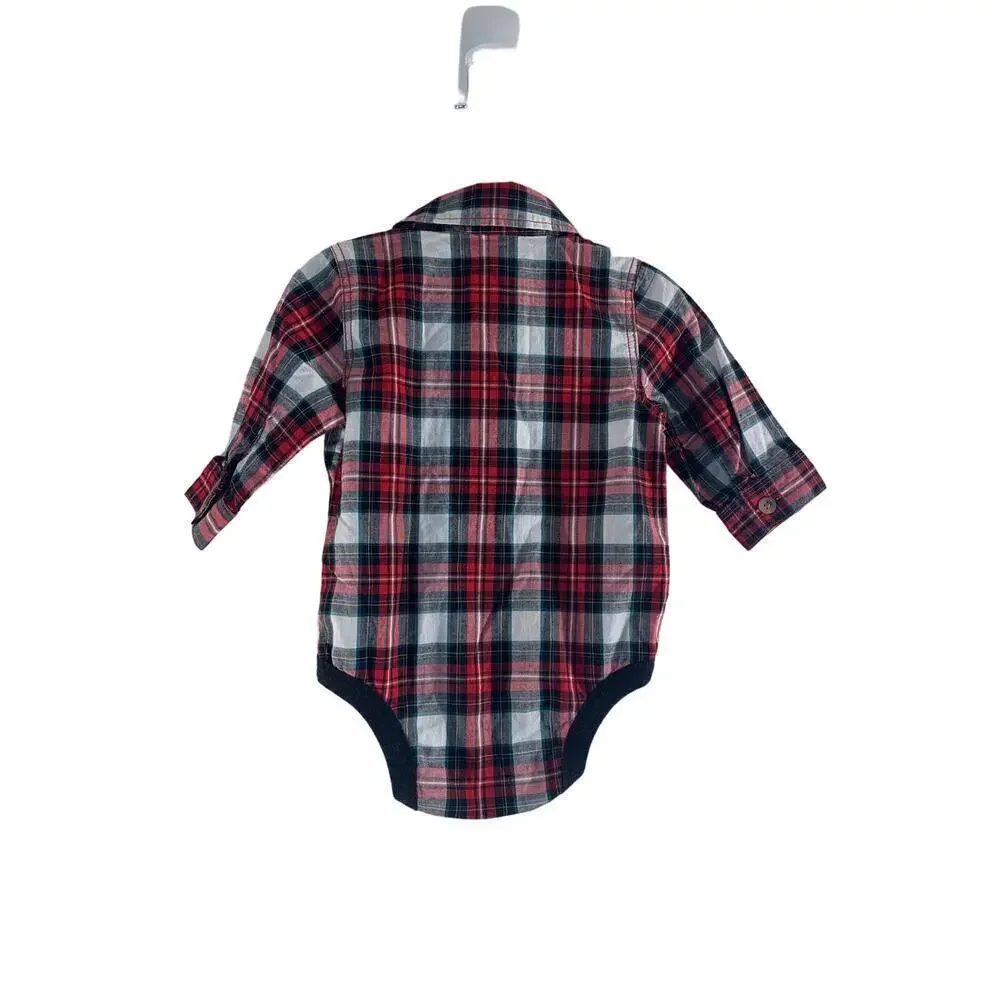 OLD NAVY Boy’s Holiday Plaid with Bow Tie One Piece / Size: 3-6 Months